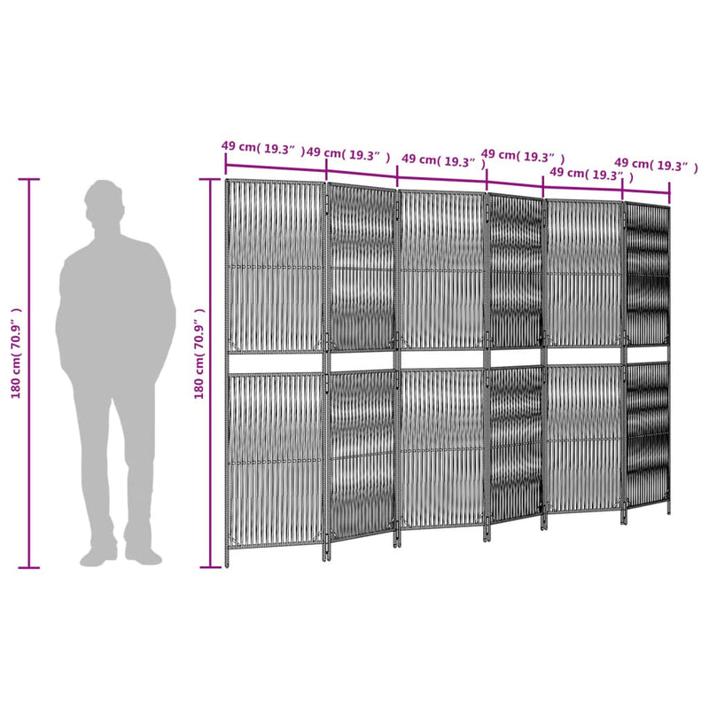 vidaXL szürke 6-paneles polyrattan térelválasztó