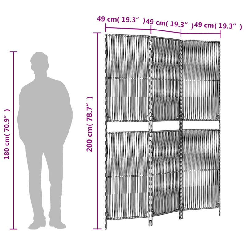 vidaXL fekete 3-paneles polyrattan térelválasztó