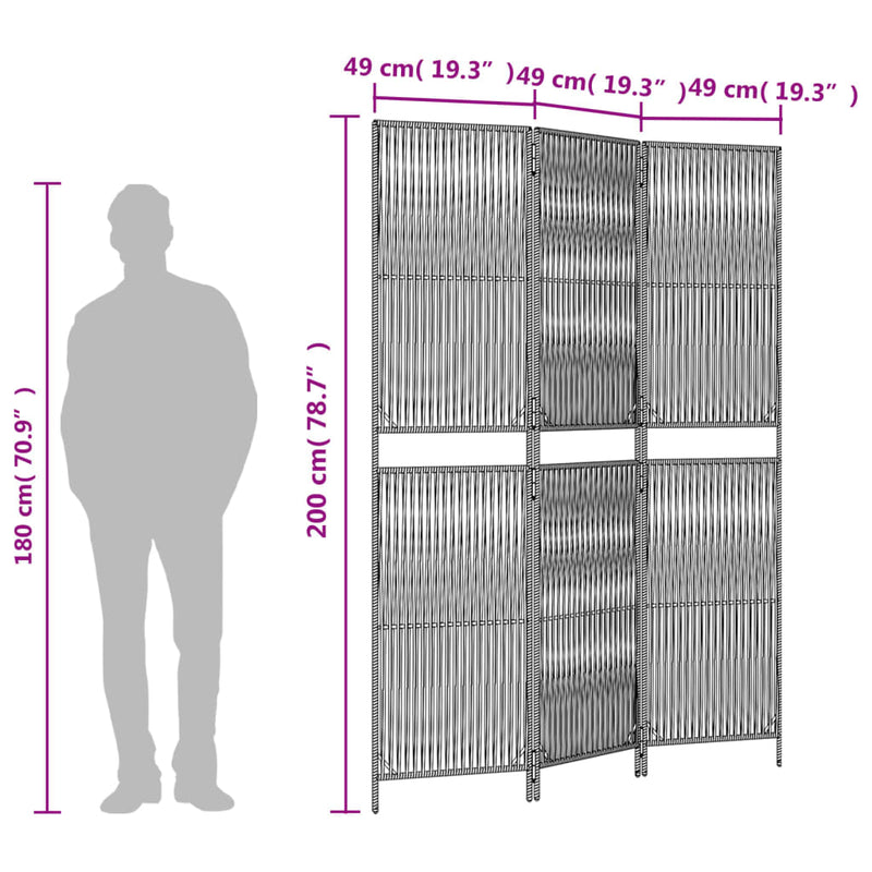 vidaXL barna 3-paneles polyrattan térelválasztó