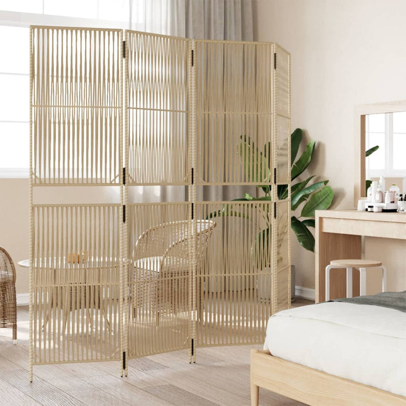 vidaXL bézs 4 paneles polyrattan térelválasztó
