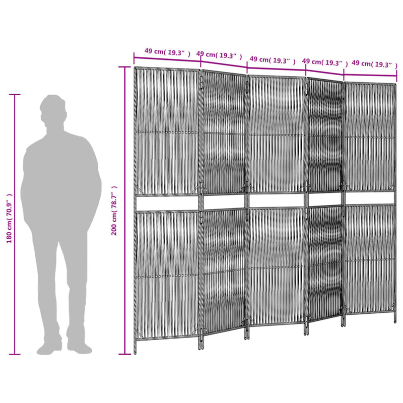 vidaXL fekete 5-paneles polyrattan térelválasztó