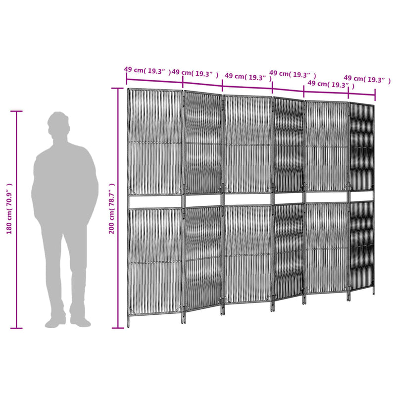 vidaXL fekete 6-paneles polyrattan térelválasztó
