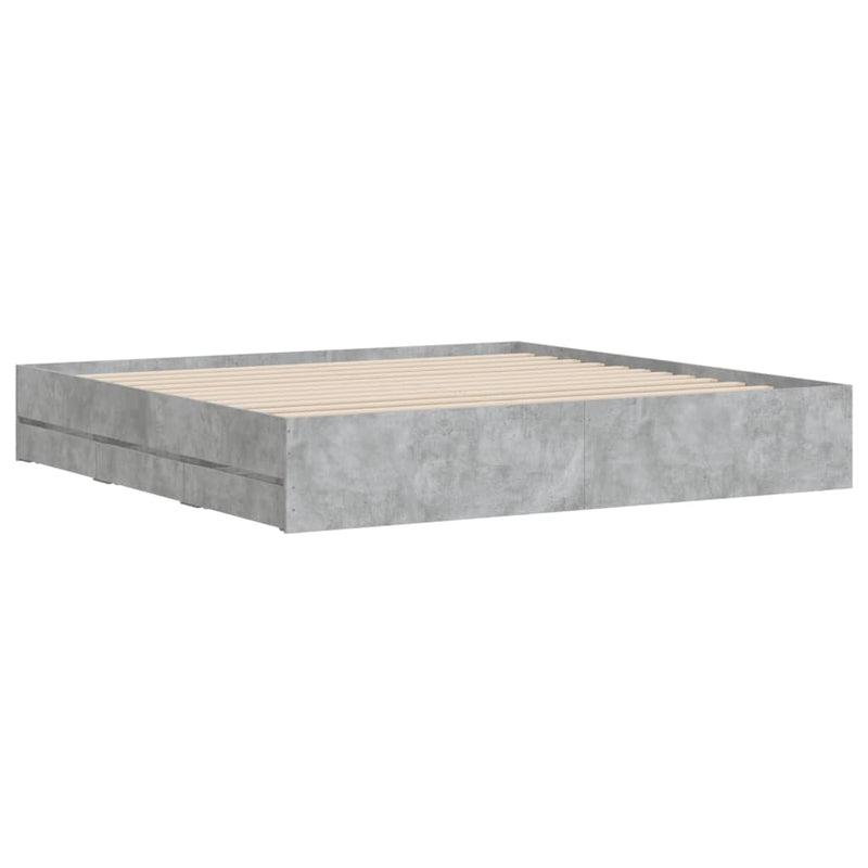 vidaXL betonszürke szerelt fa ágykeret fiókokkal 200 x 200 cm