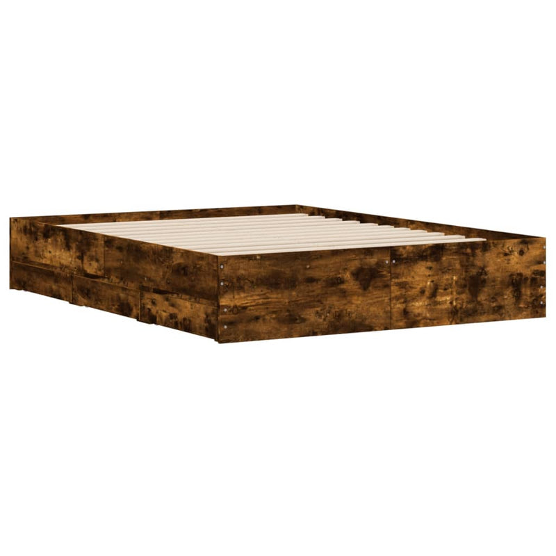 vidaXL füstös tölgy színű szerelt fa ágykeret fiókokkal 140x200 cm