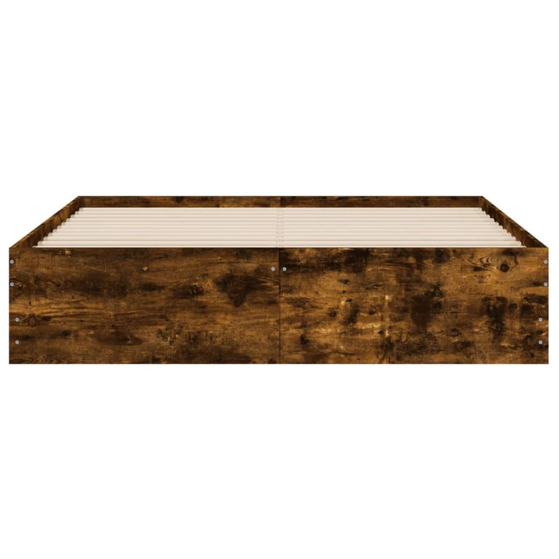 vidaXL füstös tölgy színű szerelt fa ágykeret fiókokkal 140x200 cm
