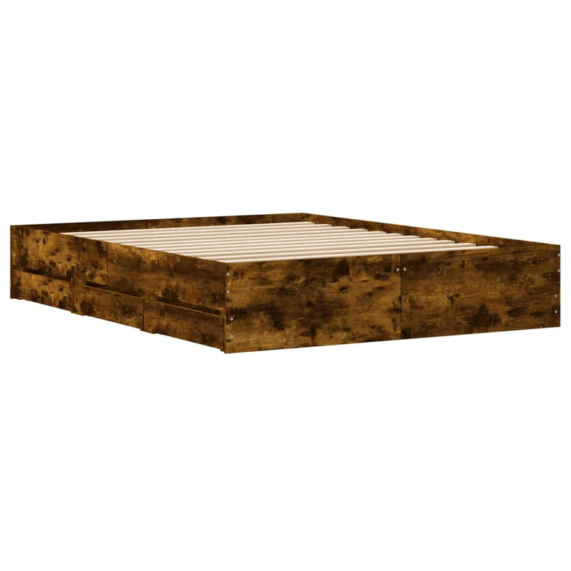 vidaXL füstös tölgy színű szerelt fa ágykeret fiókokkal 140x200 cm