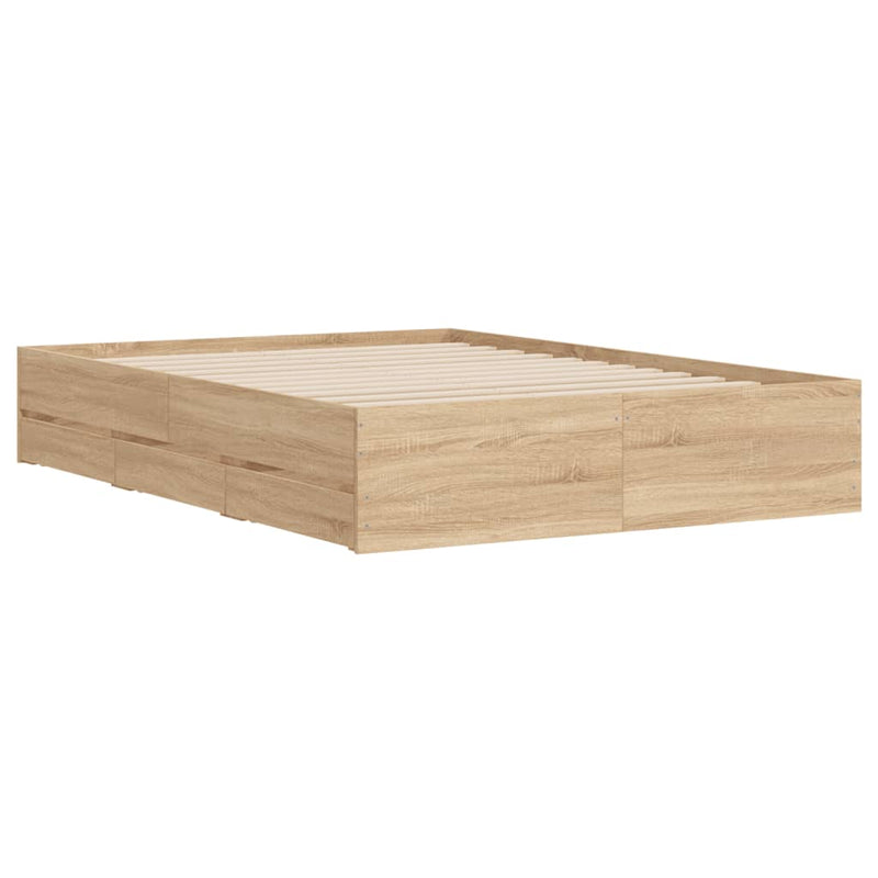 vidaXL sonoma tölgy színű szerelt fa ágykeret fiókokkal 120 x 200 cm