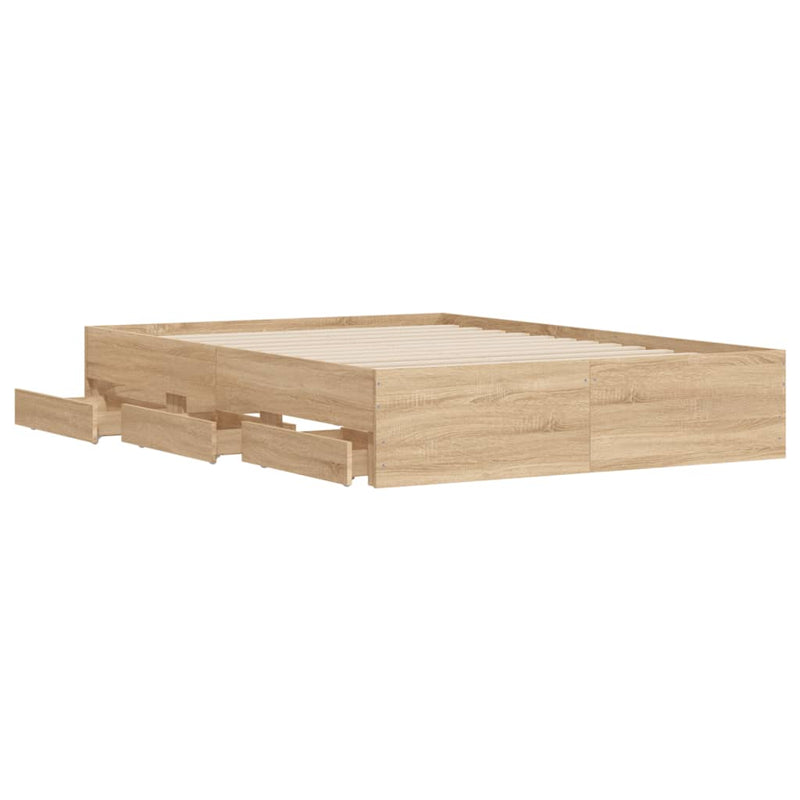 vidaXL sonoma tölgy színű szerelt fa ágykeret fiókokkal 120 x 200 cm