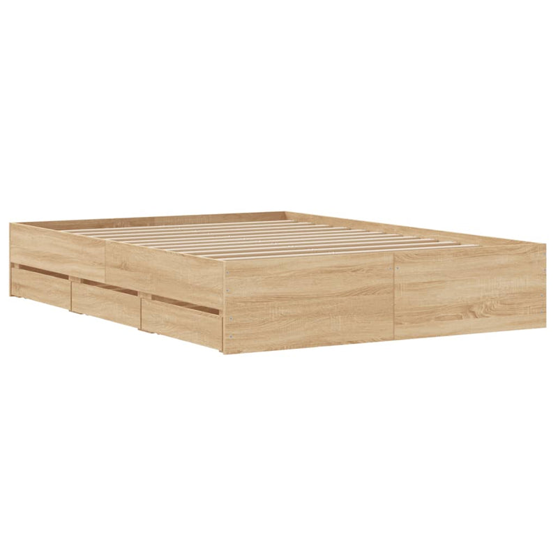 vidaXL sonoma tölgy színű szerelt fa ágykeret fiókokkal 120 x 200 cm