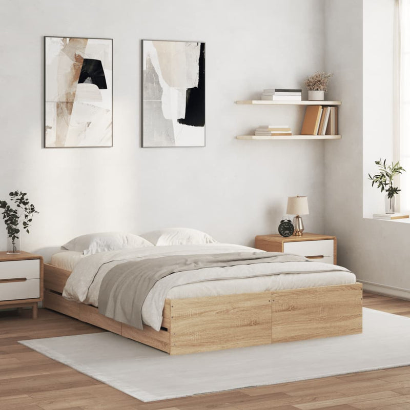 vidaXL sonoma tölgy színű szerelt fa ágykeret fiókokkal 120 x 200 cm