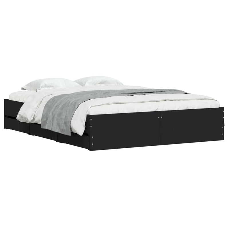 vidaXL fekete szerelt fa ágykeret fiókkal 140 x 190 cm