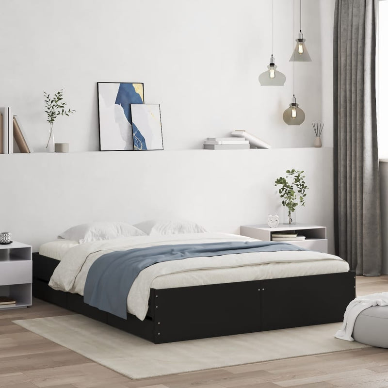 vidaXL fekete szerelt fa ágykeret fiókkal 140 x 190 cm