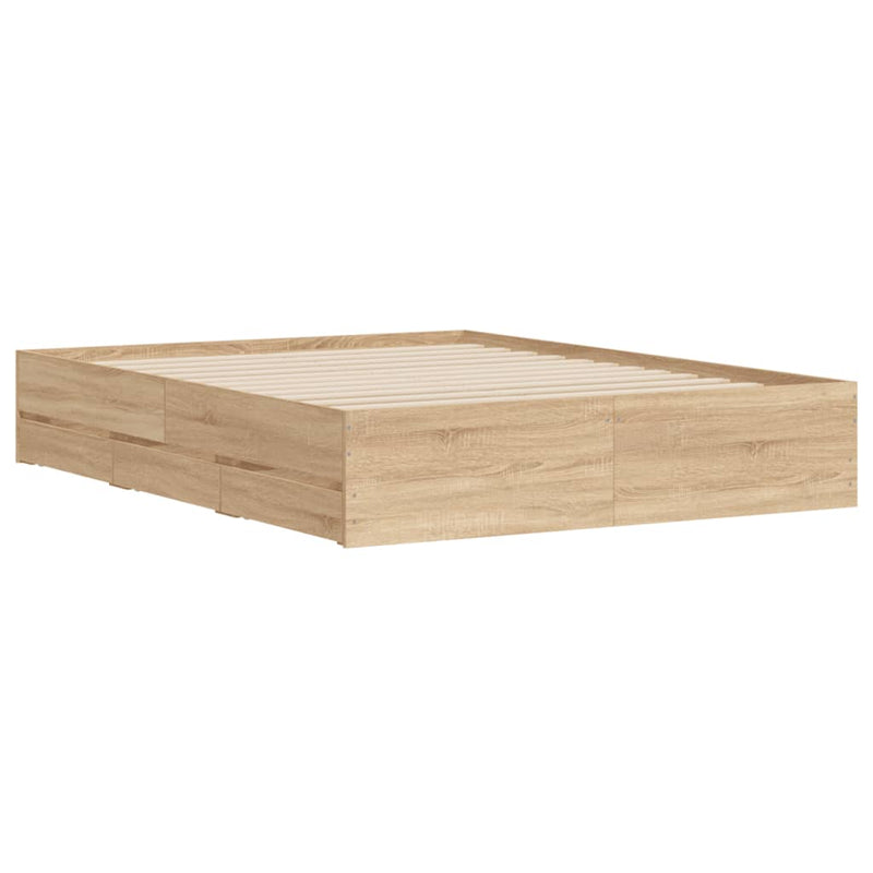 vidaXL sonoma tölgy színű szerelt fa ágykeret fiókokkal 140 x 190 cm
