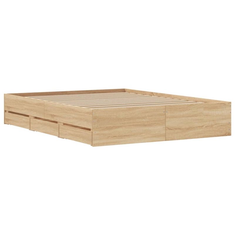 vidaXL sonoma tölgy színű szerelt fa ágykeret fiókokkal 140 x 190 cm