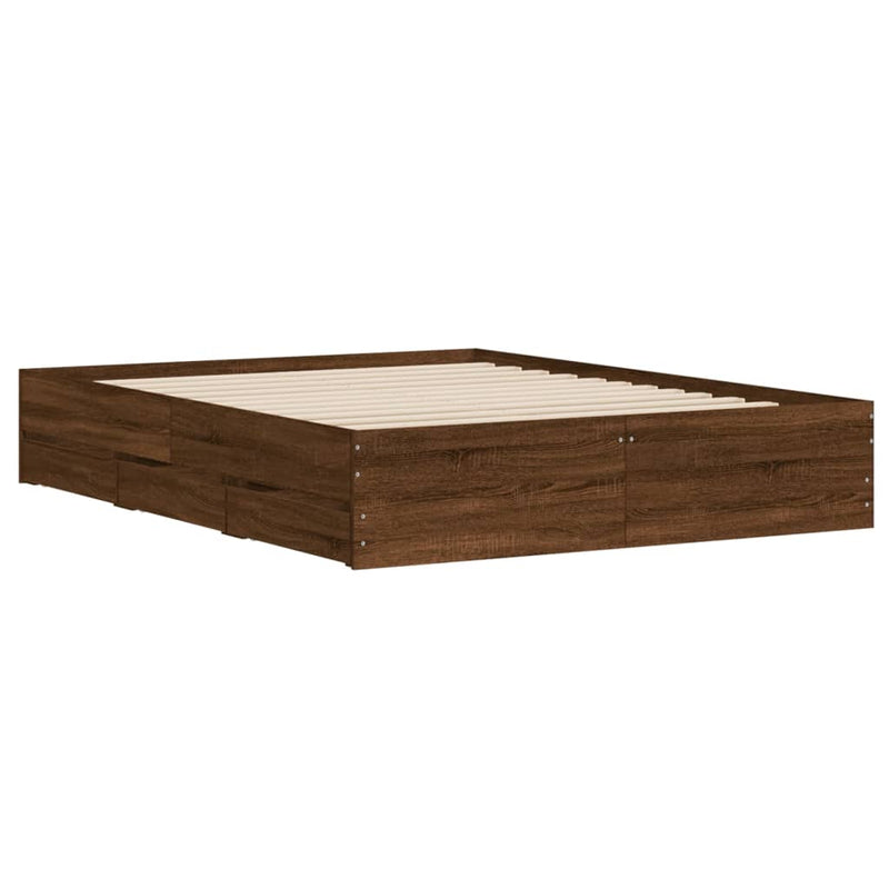 vidaXL barna tölgyszínű szerelt fa ágykeret fiókokkal 140 x 190 cm