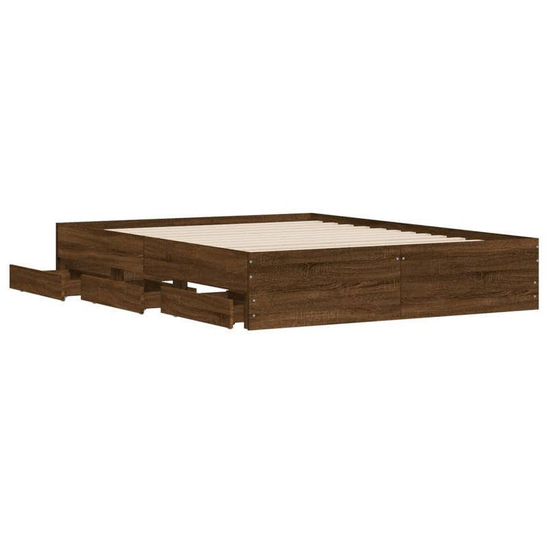 vidaXL barna tölgyszínű szerelt fa ágykeret fiókokkal 140 x 190 cm