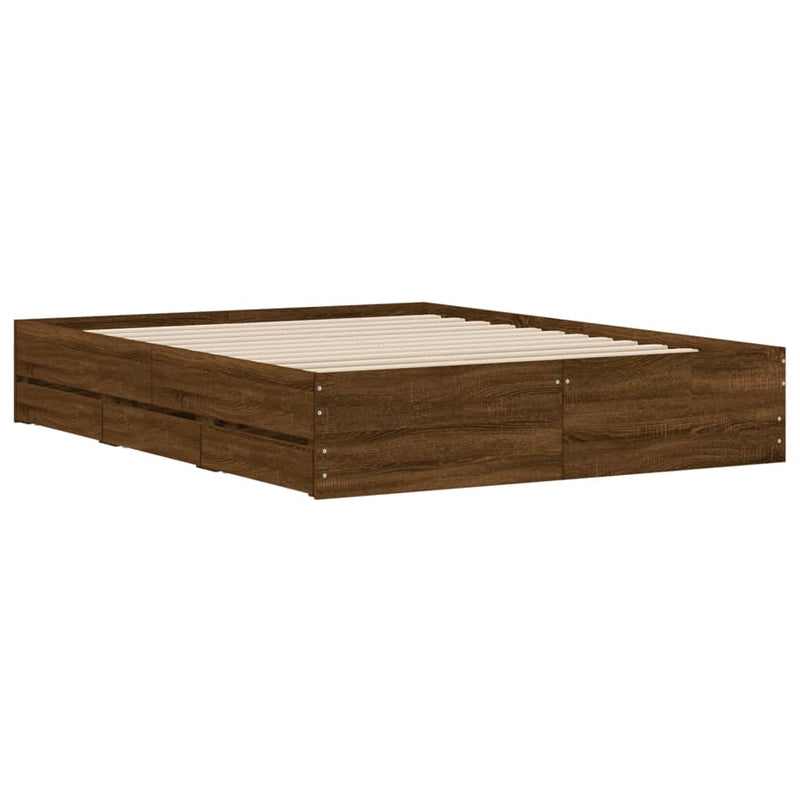 vidaXL barna tölgyszínű szerelt fa ágykeret fiókokkal 140 x 190 cm