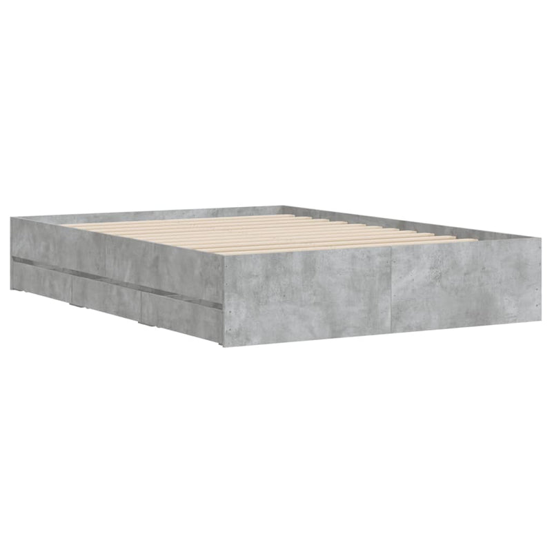 vidaXL betonszürke szerelt fa ágykeret fiókokkal 120 x 190 cm