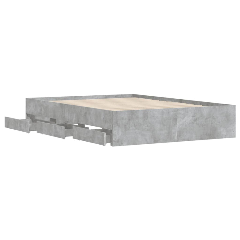 vidaXL betonszürke szerelt fa ágykeret fiókokkal 120 x 190 cm