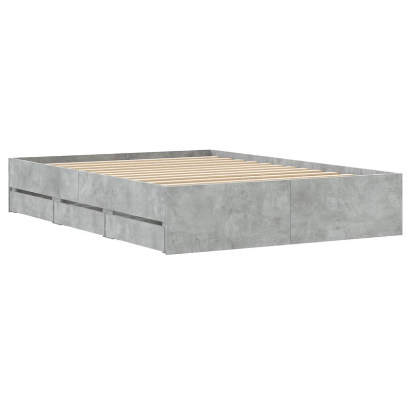 vidaXL betonszürke szerelt fa ágykeret fiókokkal 120 x 190 cm