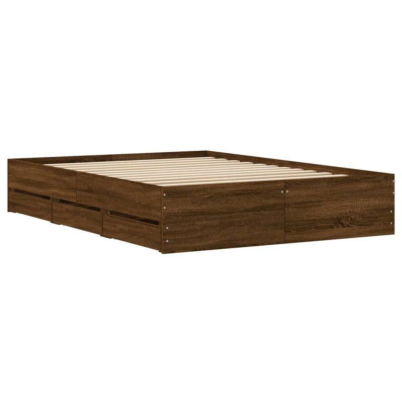 vidaXL barna tölgyszínű szerelt fa ágykeret fiókokkal 120 x 190 cm