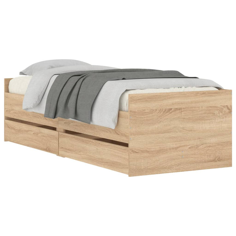 vidaXL sonoma tölgy színű műfa ágykeret fiókokkal 90 x 200 cm