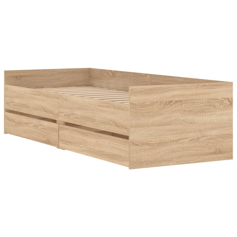 vidaXL sonoma tölgy színű műfa ágykeret fiókokkal 90 x 200 cm