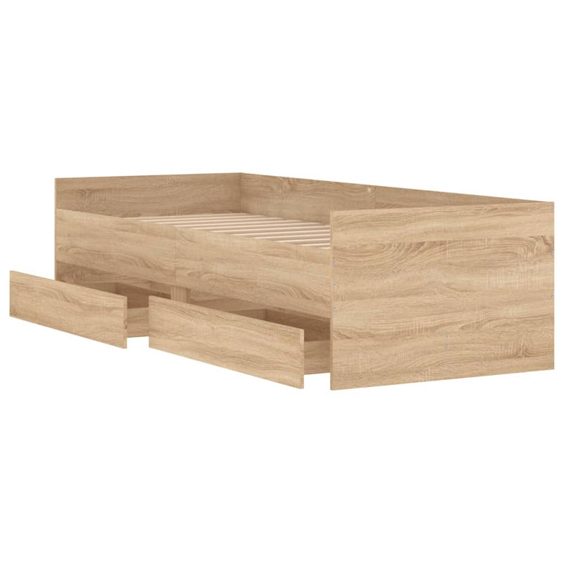 vidaXL sonoma tölgy színű műfa ágykeret fiókokkal 90 x 200 cm