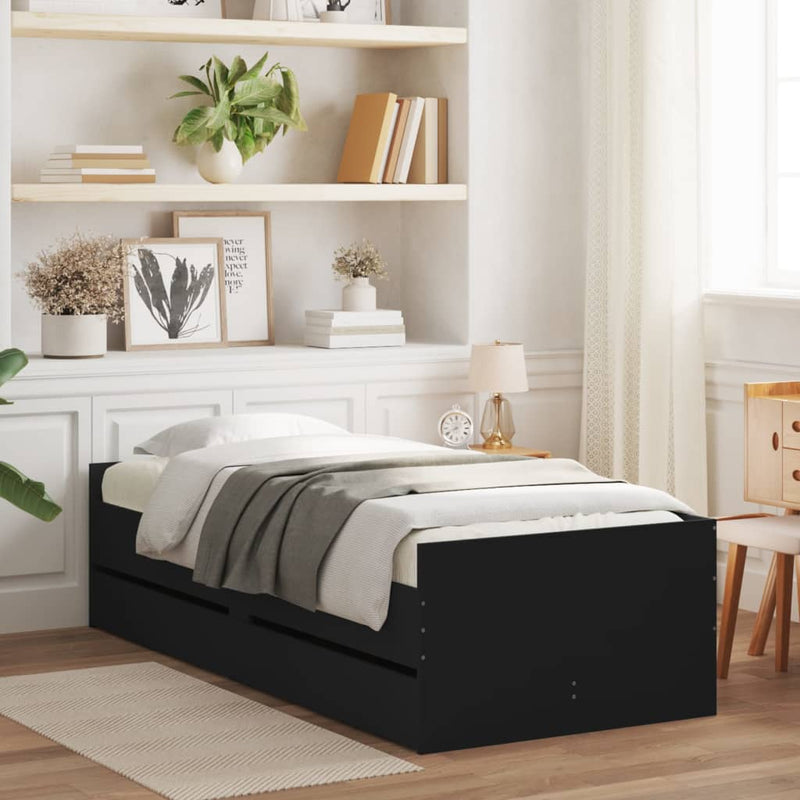 vidaXL fekete ágykeret fiókokkal 90x190 cm