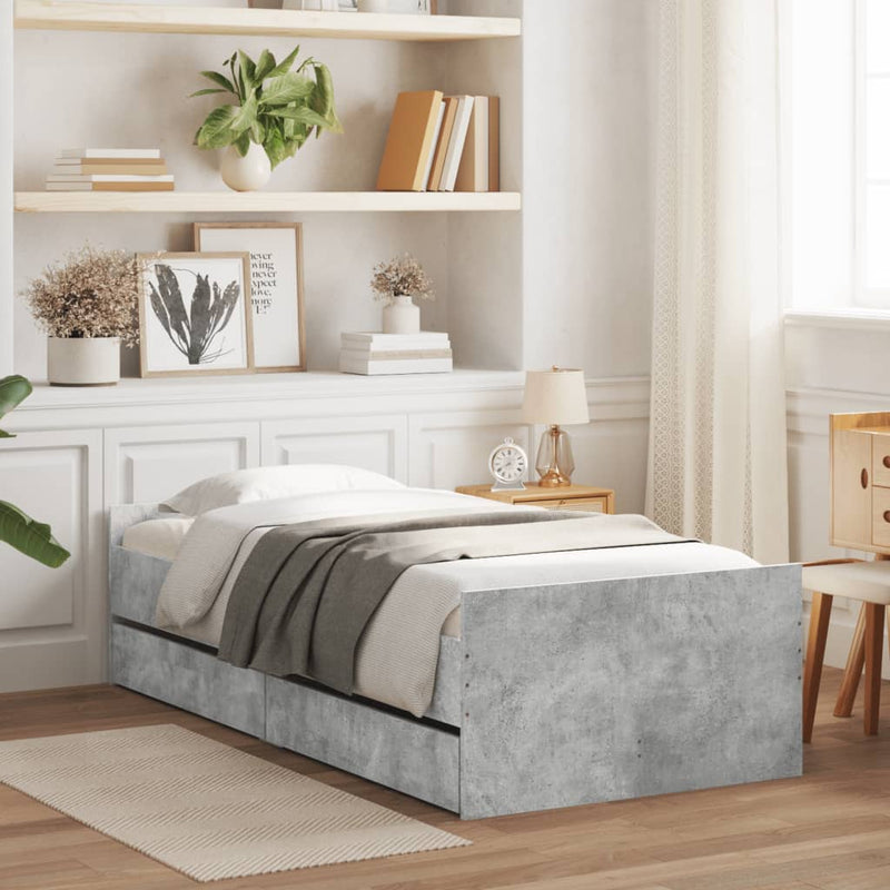 vidaXL betonszürke ágykeret fiókokkal 100x200 cm