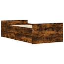 vidaXL füstös tölgy színű műfa ágykeret fiókokkal 90 x 200 cm