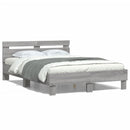 vidaXL szürke sonoma színű szerelt fa ágykeret fejtámlával 135x190 cm