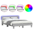 vidaXL szürke sonoma színű ágykeret fejtámlával és LED-del 150x200 cm