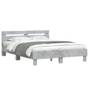 vidaXL betonszürke ágykeret fejtámlával és LED-del 140x200 cm