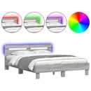 vidaXL szürke sonoma színű ágykeret fejtámlával és LED-del 140x200 cm