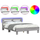 vidaXL szürke sonoma színű ágykeret fejtámlával és LED-del 120x200 cm