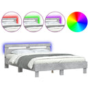 vidaXL betonszürke ágykeret fejtámlával és LED-del 140x190 cm