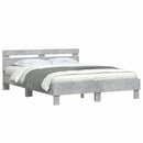 vidaXL betonszürke ágykeret fejtámlával és LED-del 140x190 cm