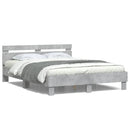 vidaXL betonszürke ágykeret fejtámlával és LED-del 140x190 cm