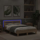 vidaXL sonoma tölgy színű ágykeret fejtámlával és LED-del 135x190 cm