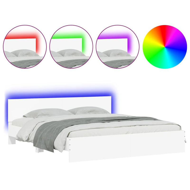 vidaXL fehér ágykeret fejtámlával és LED-del 180 x 200 cm