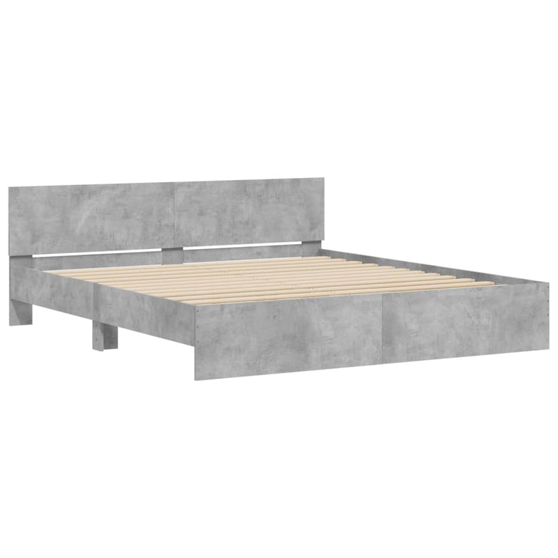 vidaXL betonszürke ágykeret fejtámlával és LED-del 180 x 200 cm