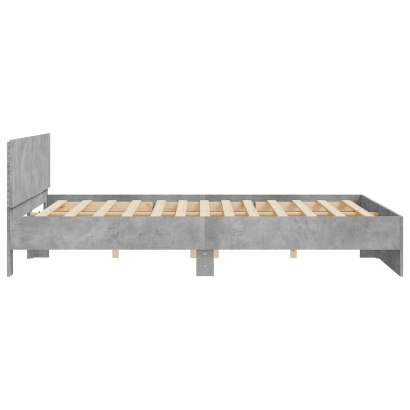 vidaXL betonszürke ágykeret fejtámlával és LED-del 180 x 200 cm