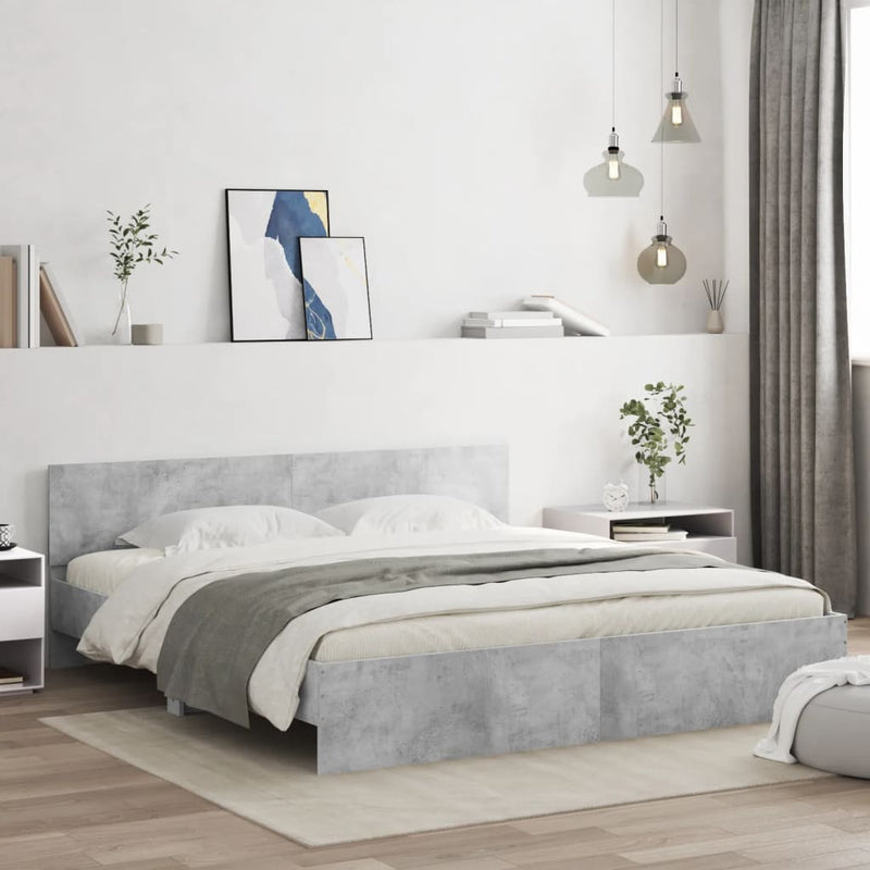 vidaXL betonszürke ágykeret fejtámlával és LED-del 180 x 200 cm