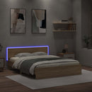 vidaXL sonoma tölgy színű ágykeret fejtámlával és LED-del 160 x 200 cm