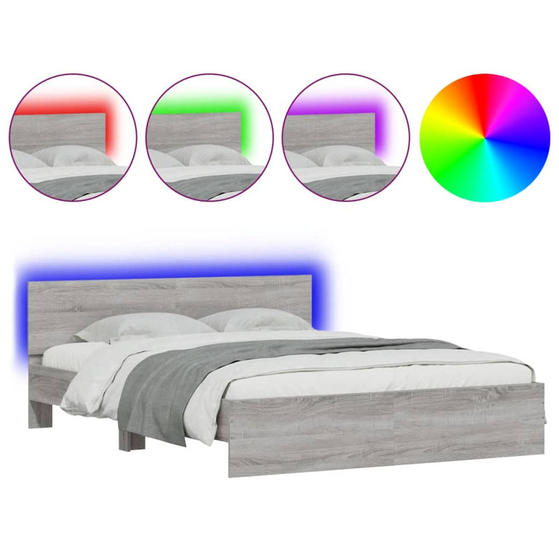 vidaXL szürke sonoma színű ágykeret fejtámlával és LED-del 160x200 cm