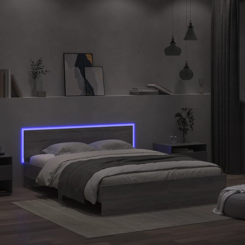 vidaXL szürke sonoma színű ágykeret fejtámlával és LED-del 160x200 cm