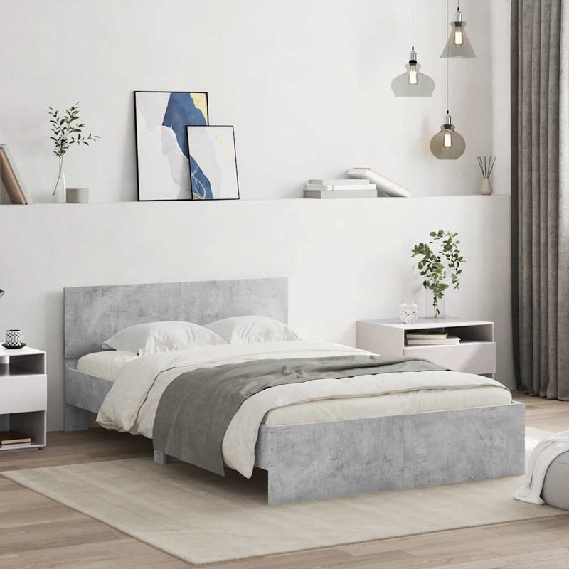 vidaXL betonszürke ágykeret fejtámlával és LED-del 140x200 cm