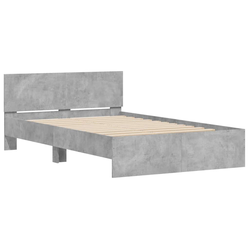 vidaXL betonszürke ágykeret fejtámlával és LED-del 140x200 cm