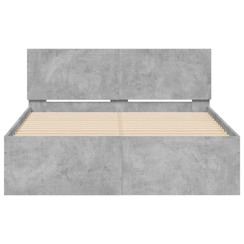 vidaXL betonszürke ágykeret fejtámlával és LED-del 140x200 cm